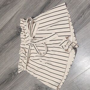 EUC Lumiere Cotton/Linen Taupe W/Black Striped Paperbag Waist Shorts